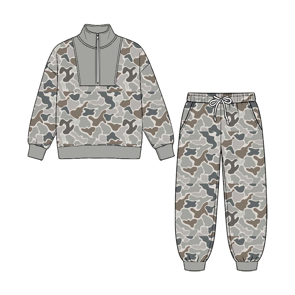 NO MOQ Preorder BLP1588 Camo Deer Henley Top Sage Jogger 2Pcs Kids BOY Outfit