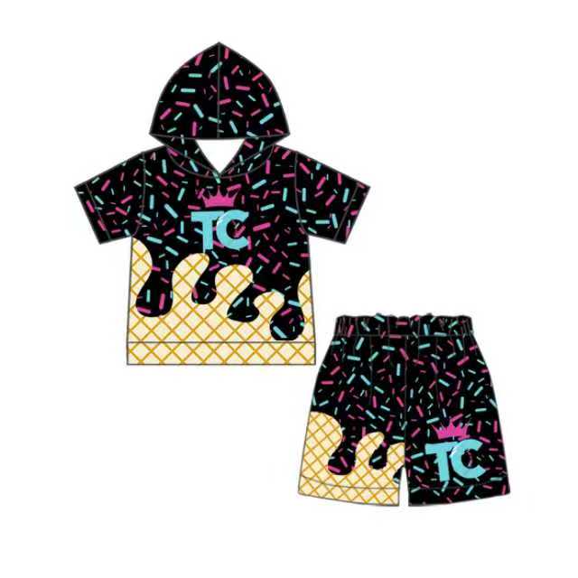 MOQ5 TC Custom hoodie splatter ice cream drip shorts 202601