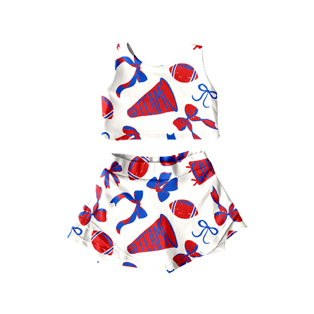 Custom MOQ3 royal blue and red soccer skirt sibling girl Shorts dress 202501
