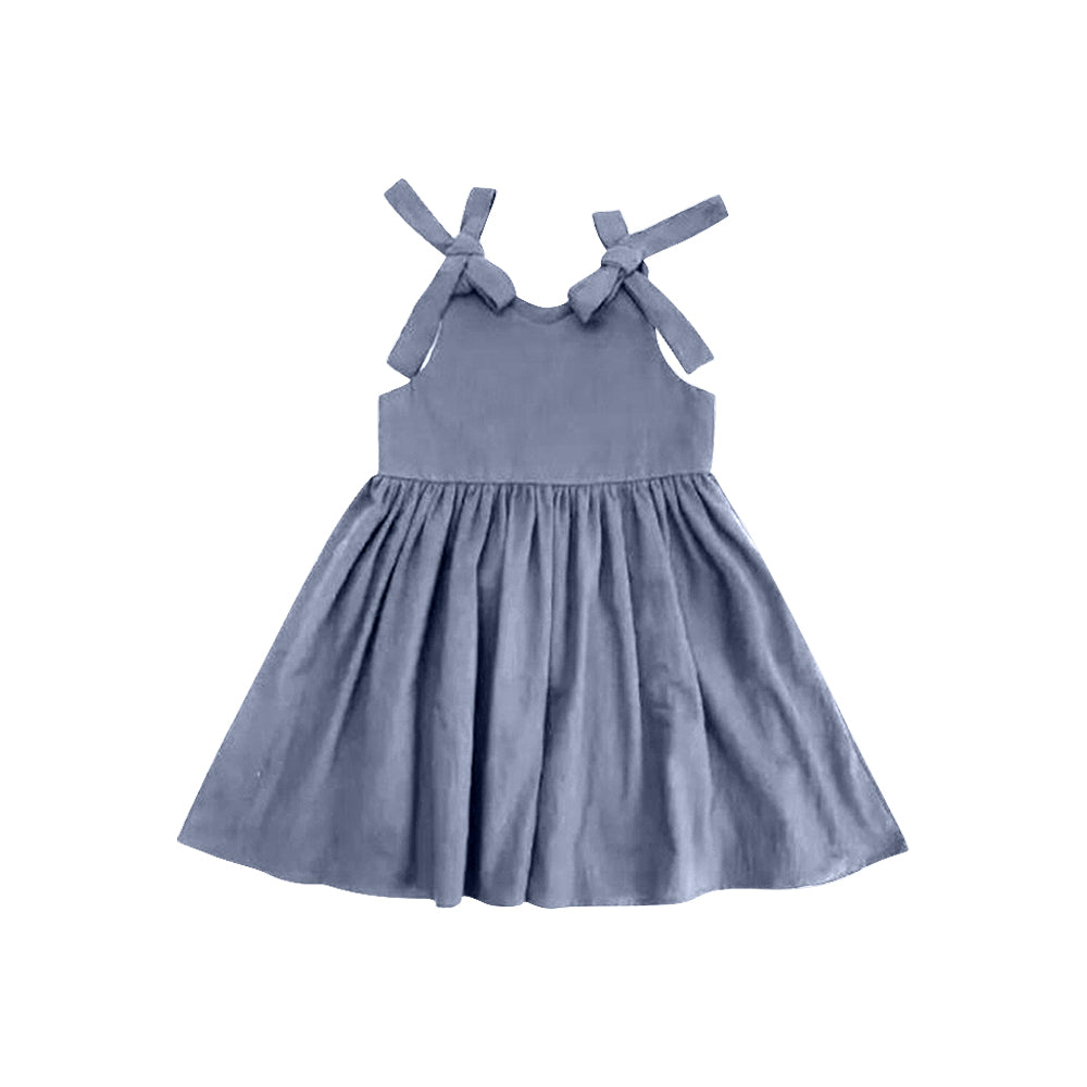 blue girl solid cotton dress Custom MOQ:3
