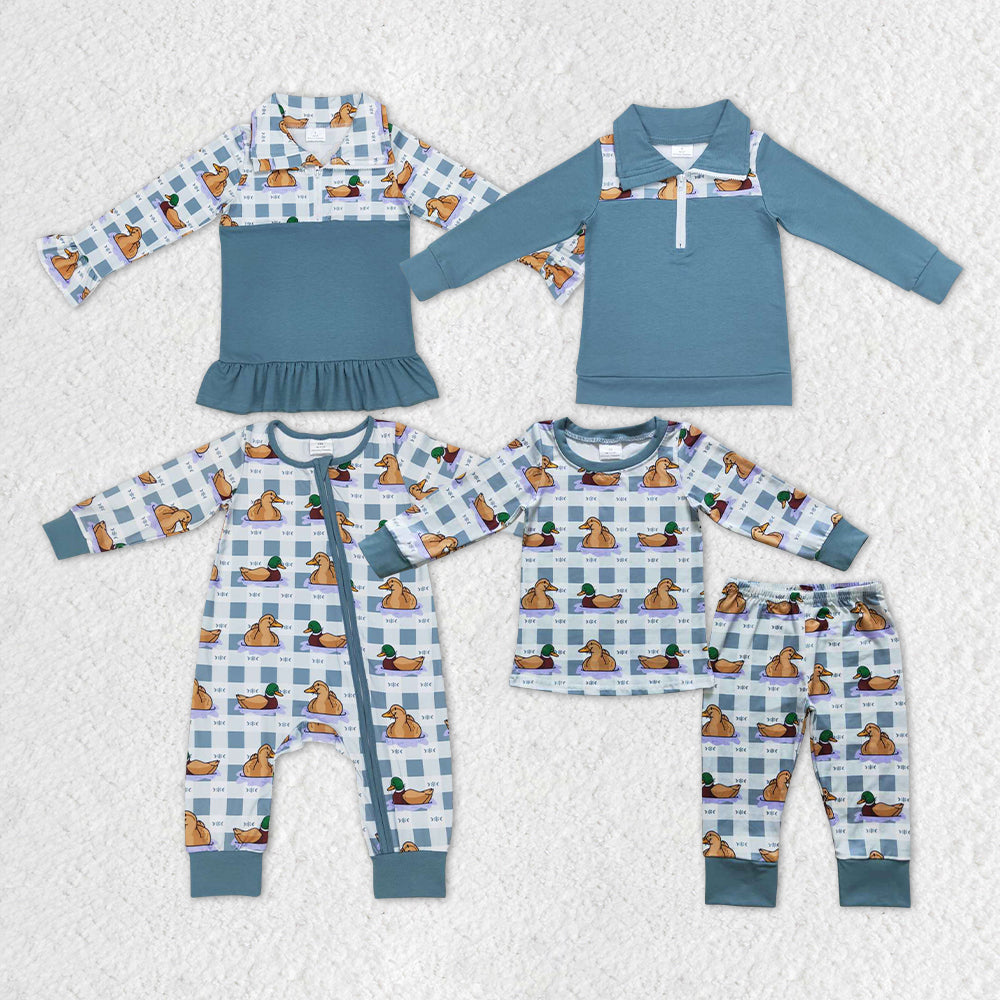 LR0657 RTS checkerboard western long sleeve duck zip boy romper 20231009