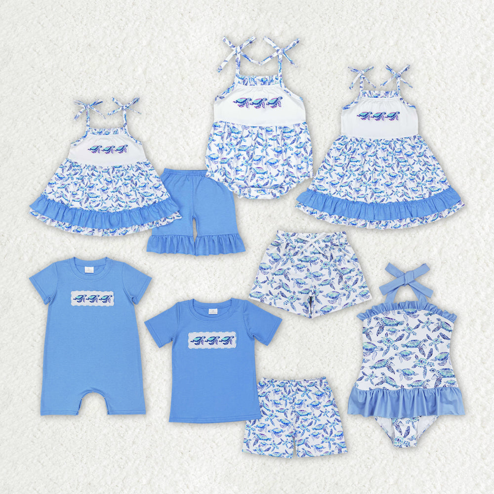 GSSO1241 Embroidery turtle girl summer outfit sibling RTS Free shipping order $100+