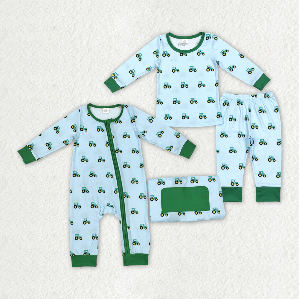 BAMBOO LR1253  tractor sibling boy romper  RTS Free shipping order $100+