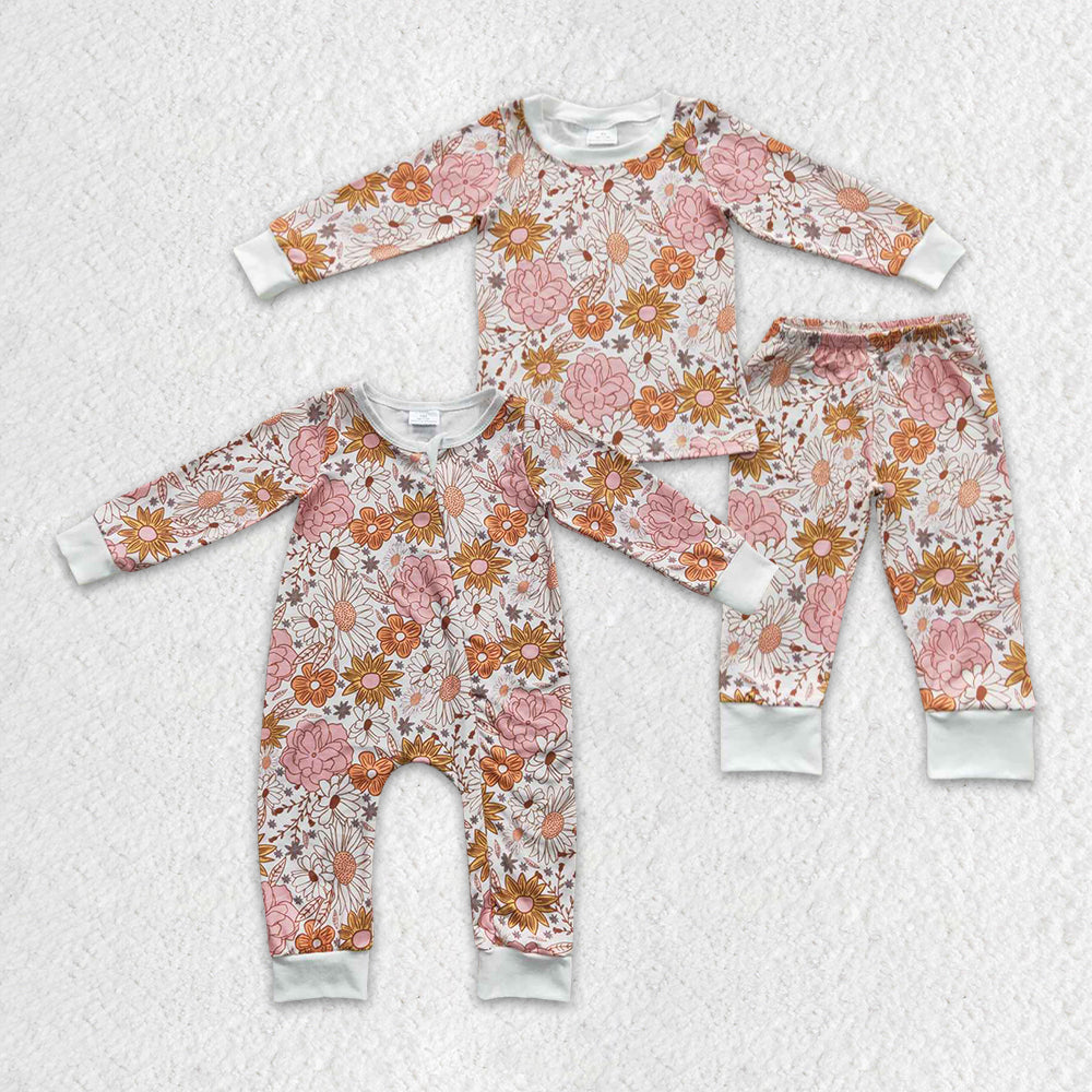 LR0460 flower pink zip up long sleeve girl romper 20230720 RTS