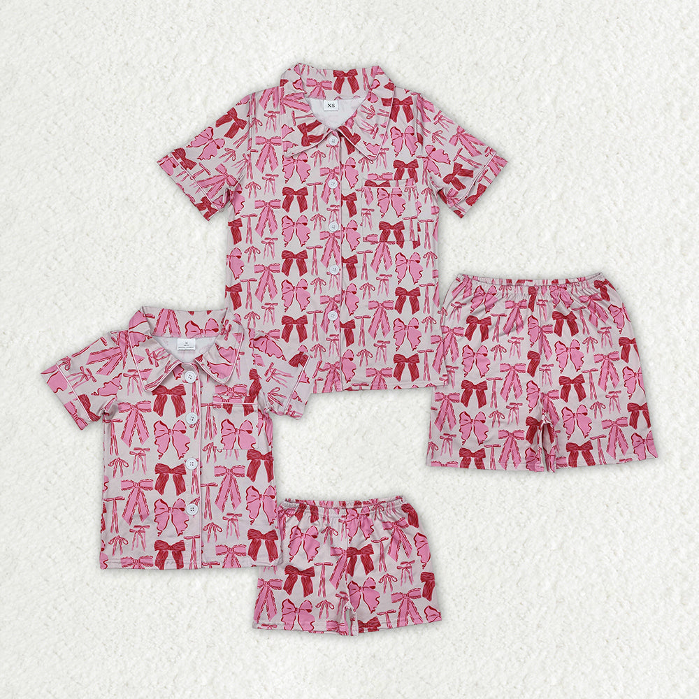 GSSO1717 adult bow valentines women pink pajamas 202501 RTS sibling