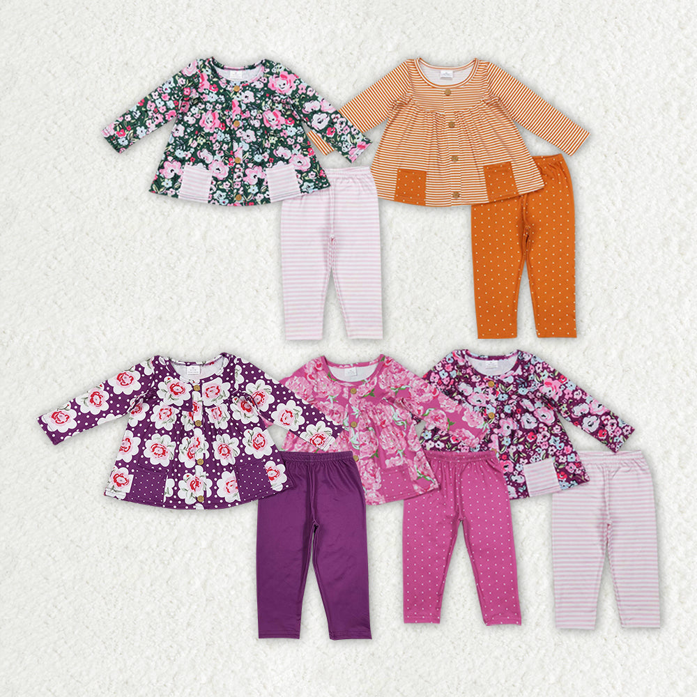 dress flower solid pants GLP0993 orange stripe long sleeve girl outfit RTS 202407 RTS