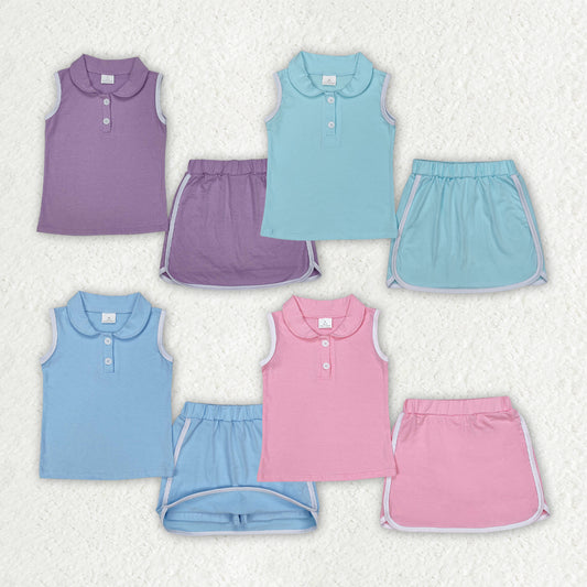 GSD1974 cotton Blue sports skirt short sleeve shorts girl outfit 202503 RTS