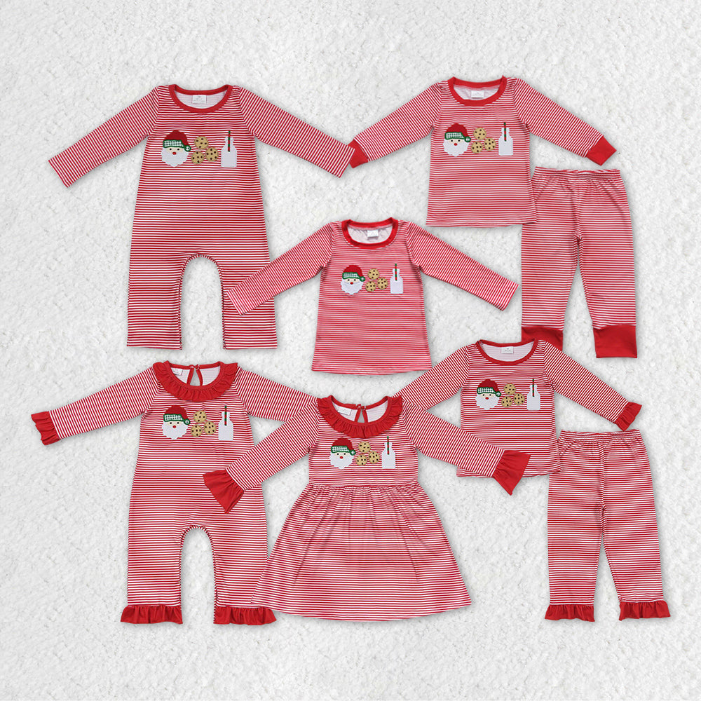 GLP0873 RTS Christmas Santa stripe embroidery long sleeve kids girl pajamas outfit 202231024