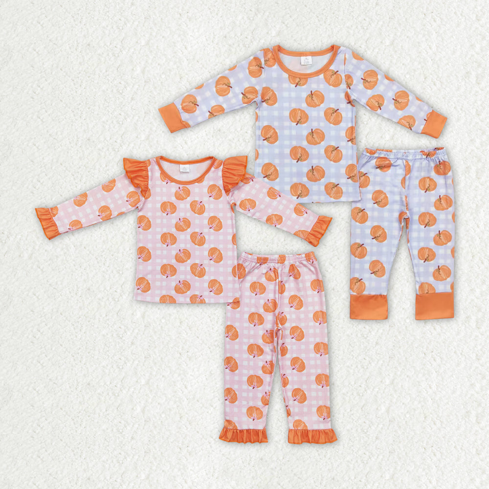 GLP1362 BAMBOO pumpkin Halloween pajamas girl ruffle outfit 202408 rts
