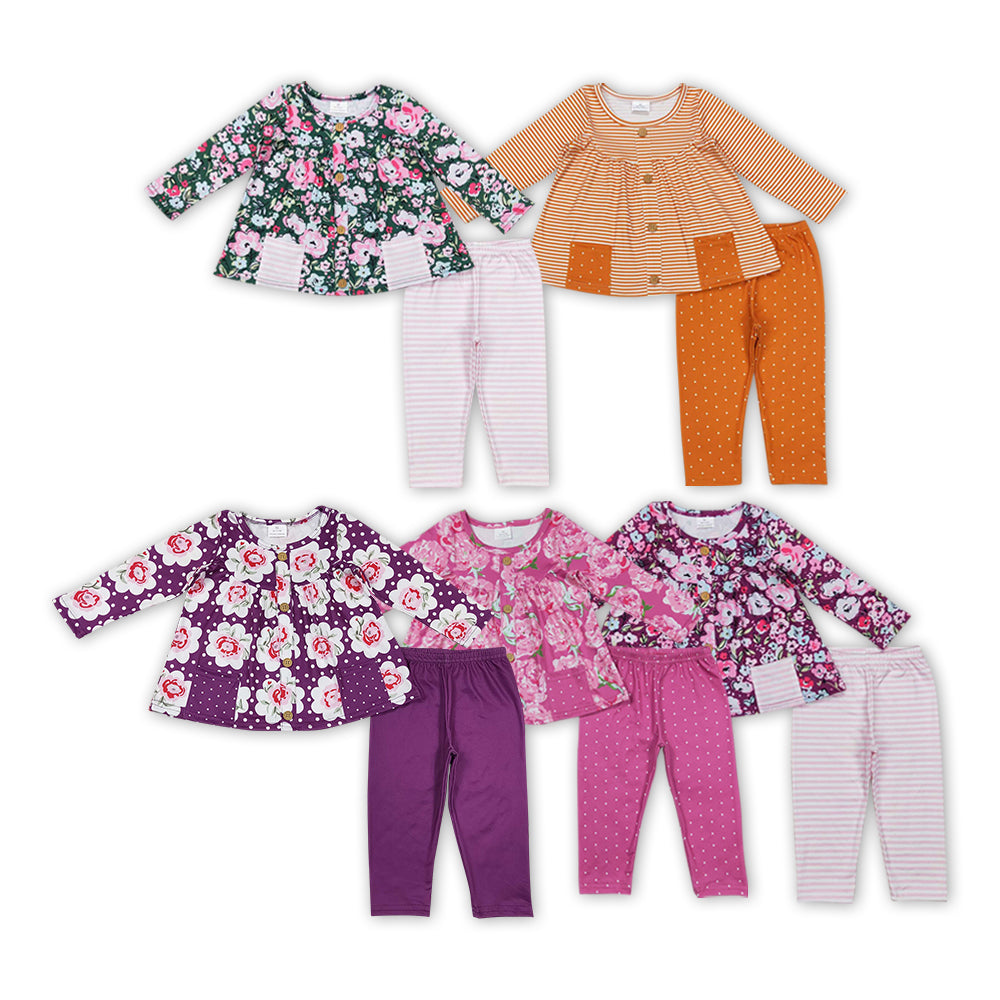 dress flower solid pants GLP0995 love purple flowers long sleeve girl outfit RTS 202407 Sibling