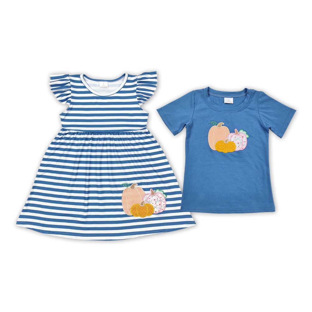 GSD1254 embroidery western Halloween pumpkin girl short sleeves girl dress 202407 rts