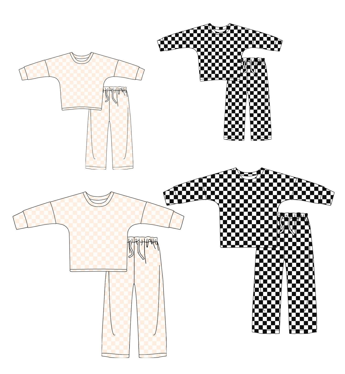 GLP2298组合 checkerboard black white girl outfit pajamas 202412 sibling set preorder