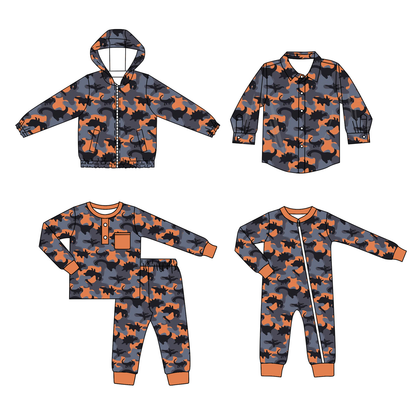 Camo dinosuar sibling BLP0682 preorder boy pajamas outfit 202407
