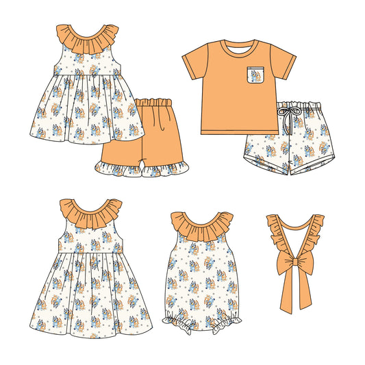SR2652 bluey dog western girl romper 202501 preorder sibling
