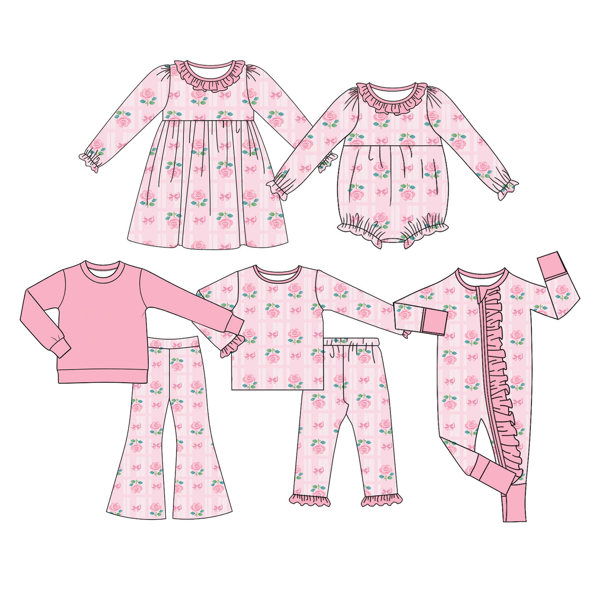 Preorder (moq 5) Baby Girl Clothes Rose Bow Plaid Print Ruffle Zipper Long Sleeve Jumpsuit