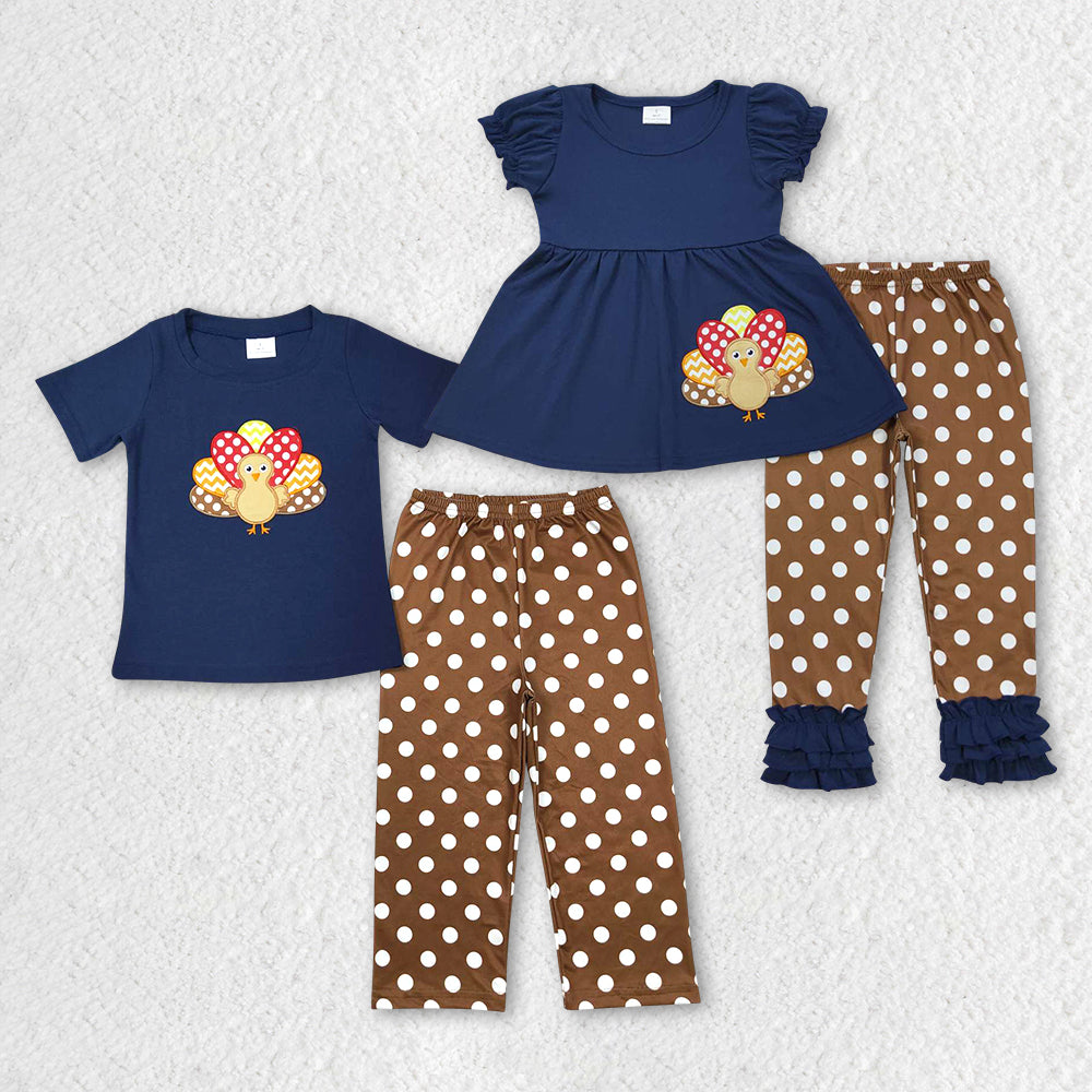 BSPO0162 RTS embroidery western thanksgiving turkey long sleeve kids boy outfit 20231004