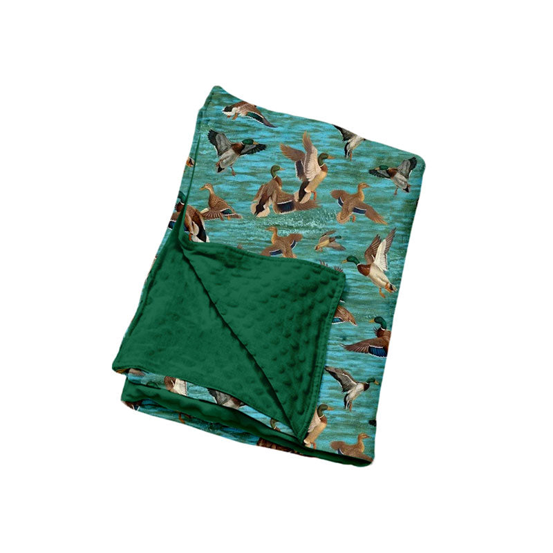 Preorder (moq 5) Baby Blanket Realistic Flying Mallard Duck Water Print Minky Dot Backing Swaddle Wrap