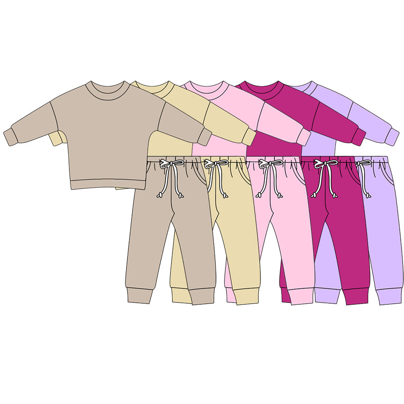 GLP2249 preorder western cotton solid light purple color true drawstring girl outfit 202411 sibling