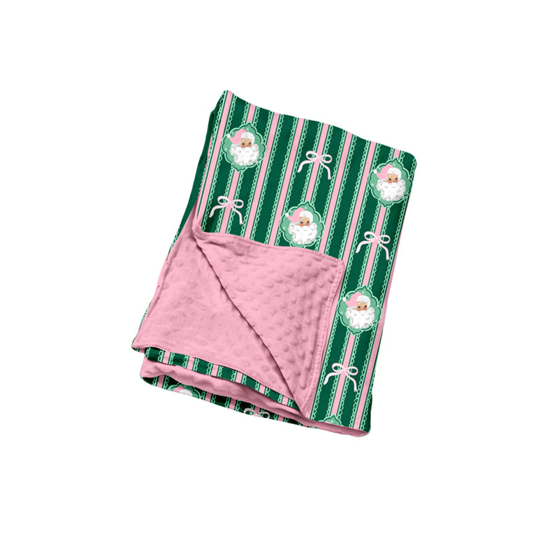 Preorder (moq 5) Baby Christmas Santa Stripe Bow Print Minky Dot Backing Newborn Swaddle Blanket