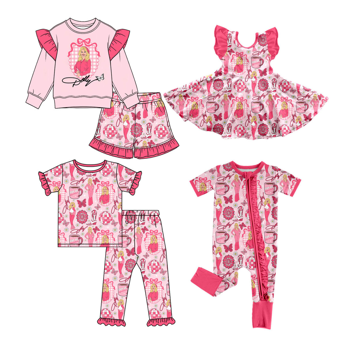 Preorder (moq 5) Toddler Girl Clothes Country Singer Print Flutter Sleeve Twirl Dress