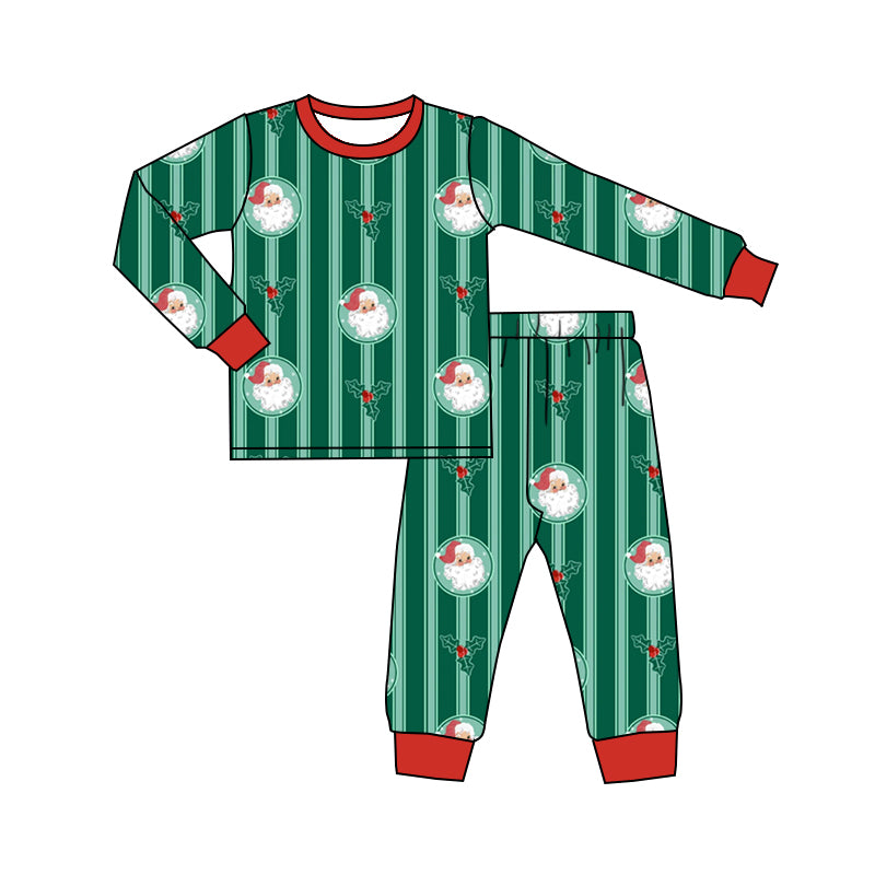 Preorder (moq 5) Baby Boy Clothes Christmas Santa Holly Stripe Mixed Print Long Sleeve Pajama Set