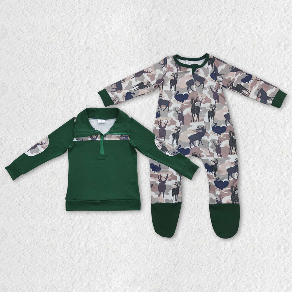 LR0519 RTS zip up Christmas deer green long sleeve boy girl romper 20230828