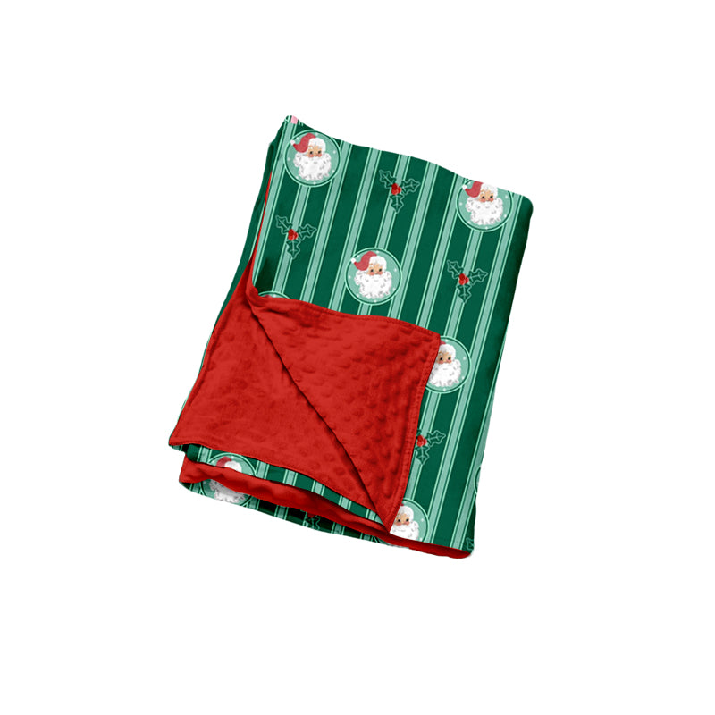 Preorder (moq 5) Baby Christmas Santa Holly Stripe Print Minky Dot Backing Newborn Swaddle Blanket