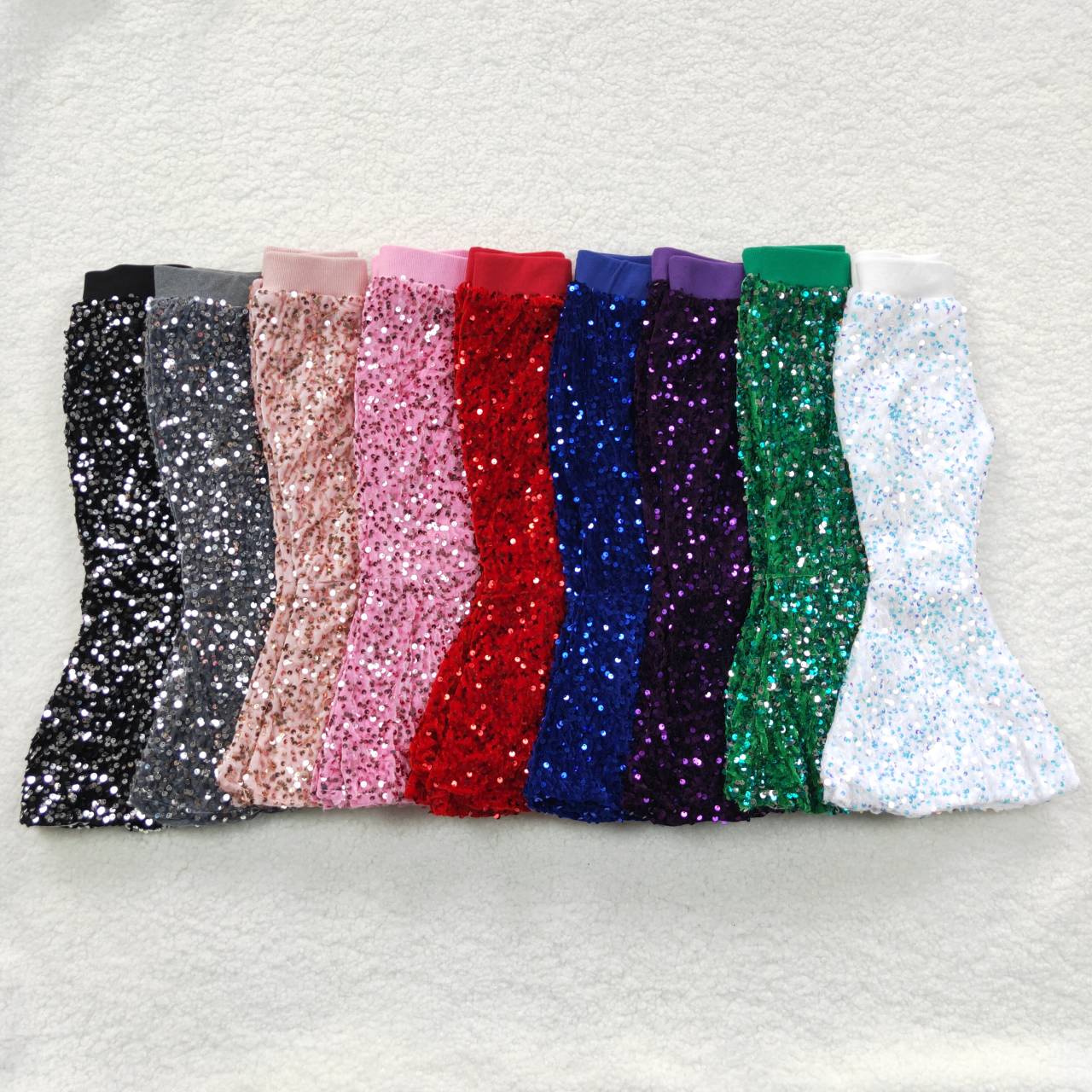 girl bell bottom red sequin long pants RTS Free shipping order $100+