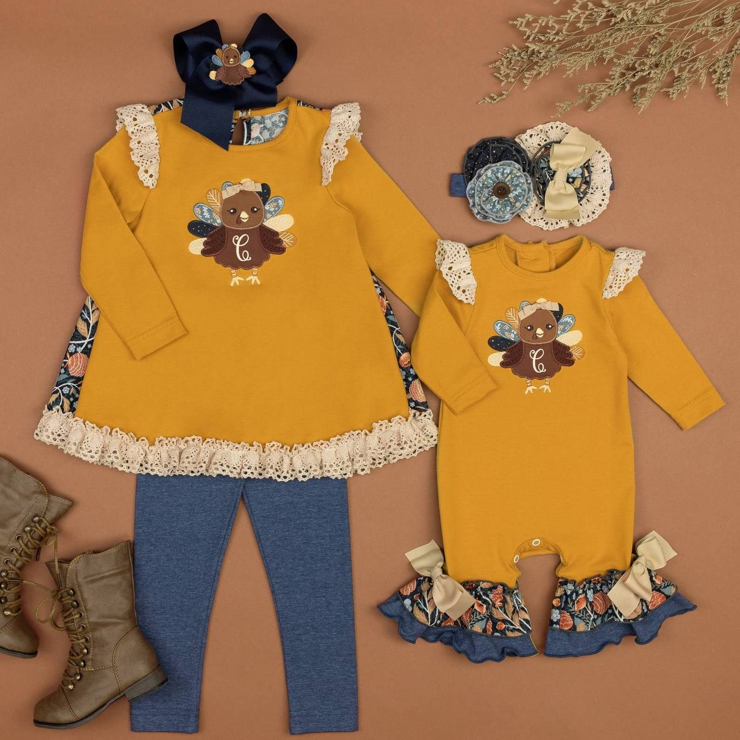embroidery Thanksgiving turkey sibling GLP1542 preorder girl outfit 202408