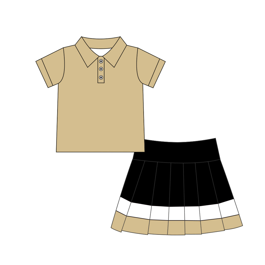 GSD4260 Girls Khaki Polo Color Block Pleated Skirt Set preorder