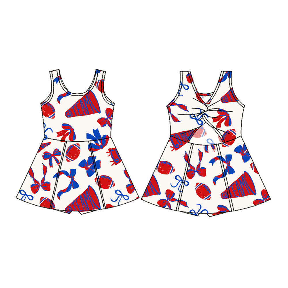 Custom MOQ3 royal blue and red soccer skirt sibling girl Shorts dress 202501