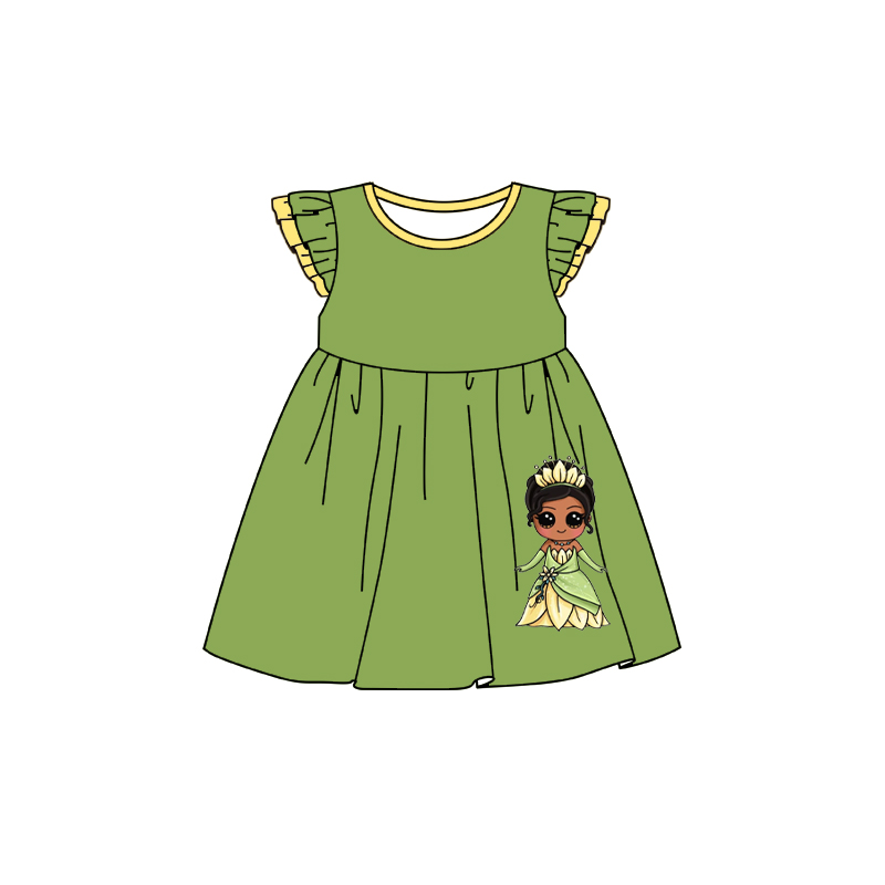 GSD11 green princess short sleeves girl dress preorder 202404