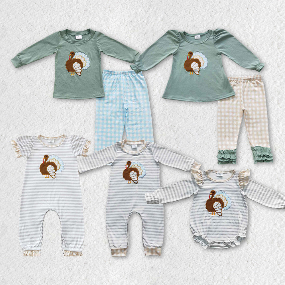 SR0407 RTS turkey embroidered stripe duck short sleeve summer set girl romper 20230812
