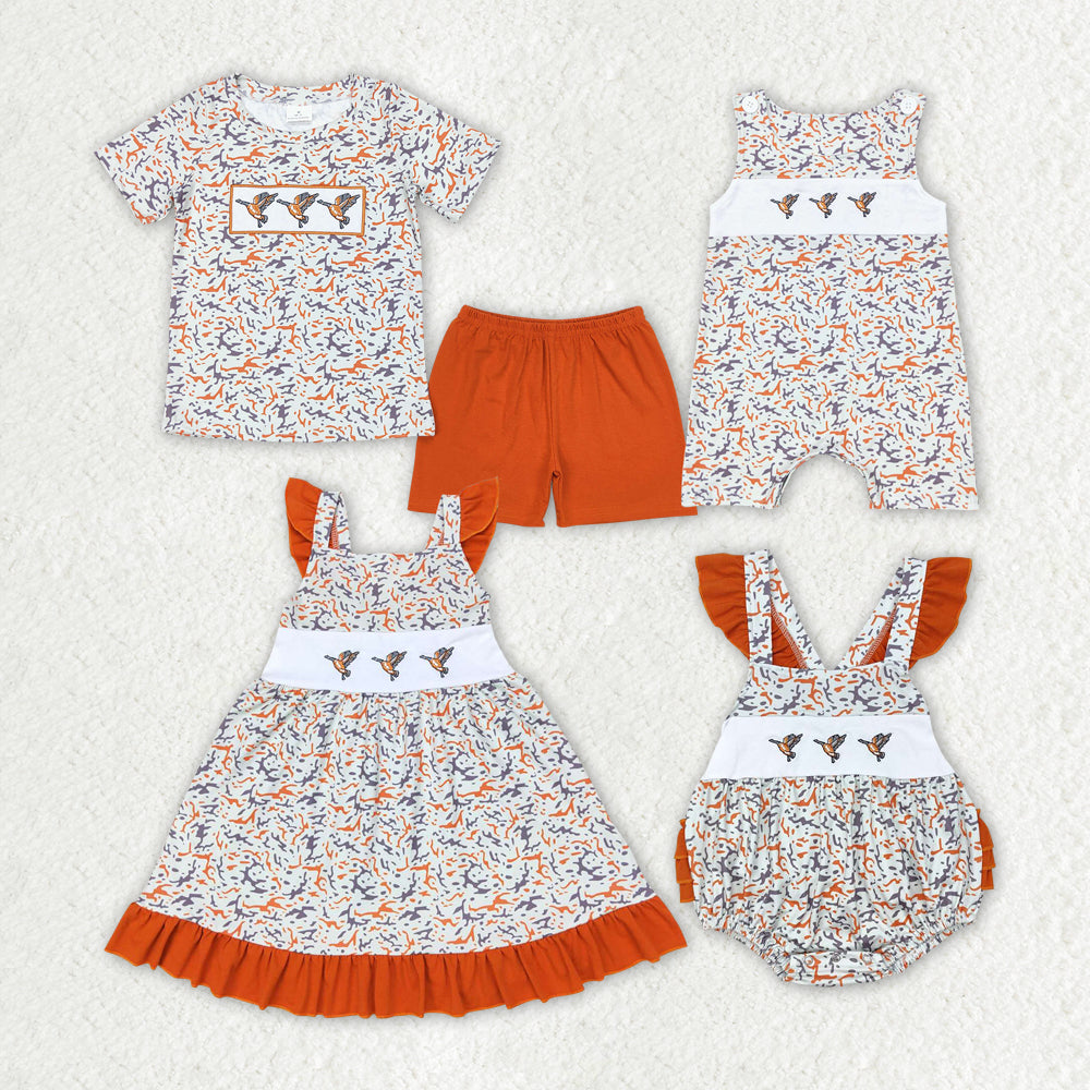 Embroidery cartoon duck camo Sibling SR1743 western boy romper 202406 RTS