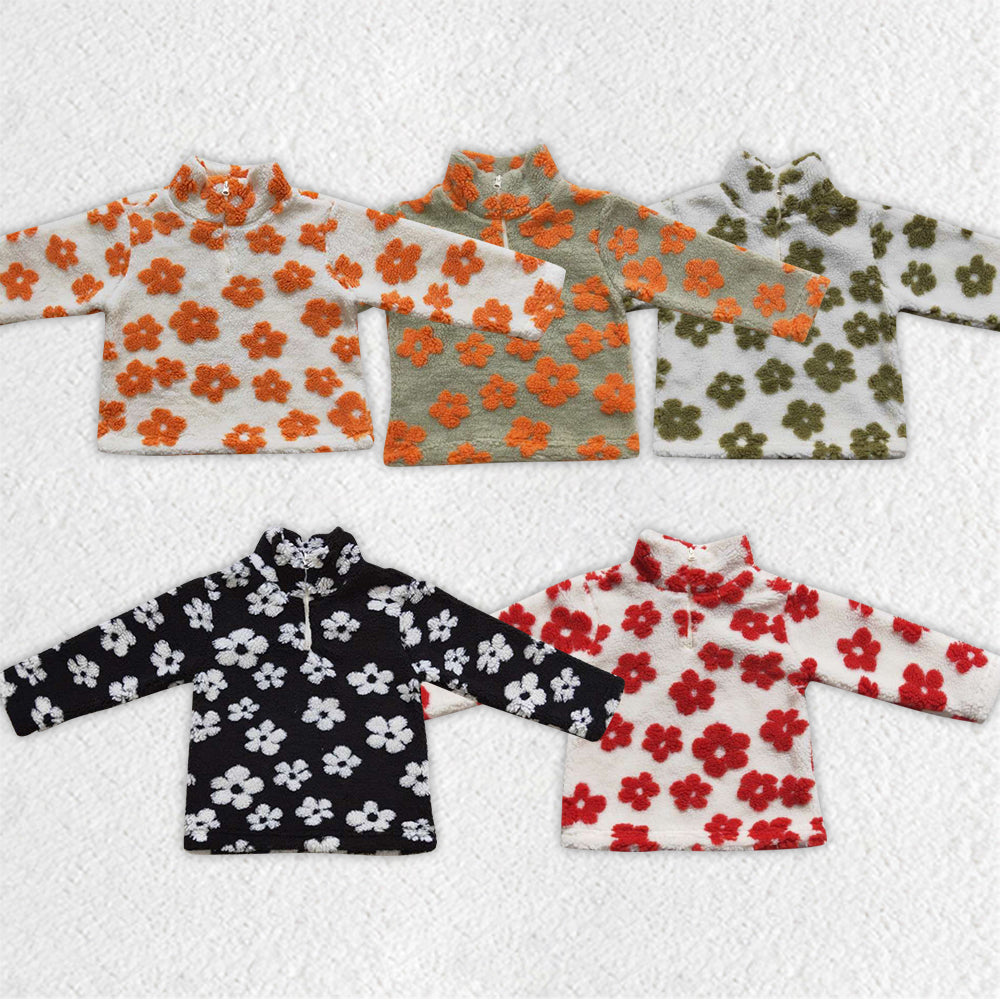 GT0267 Zipper plush style stand-up collar flower blue soft comfortable winter coat 20230913