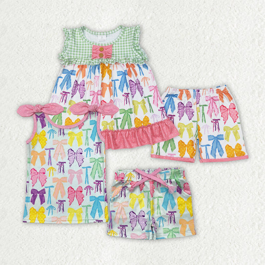 GSSO2188 western bow short sleeve shorts girl summer outfit 202504 rts