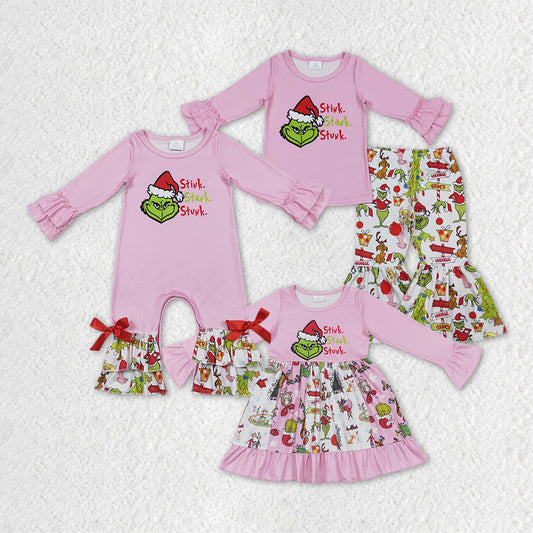 LR0778 RTS Christmas pink grinch long sleeve GIRL romper  20231024 RTS