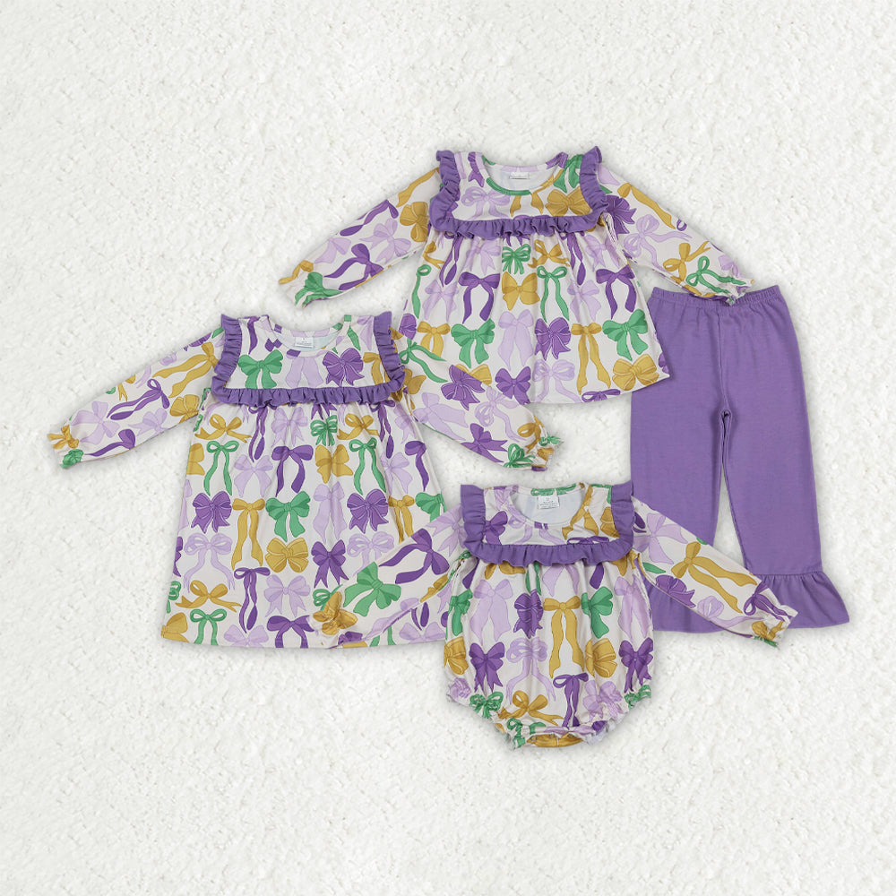GLP2822-XS-3XL Mardi Gras bow pajamas girl outfit 202509 RTS