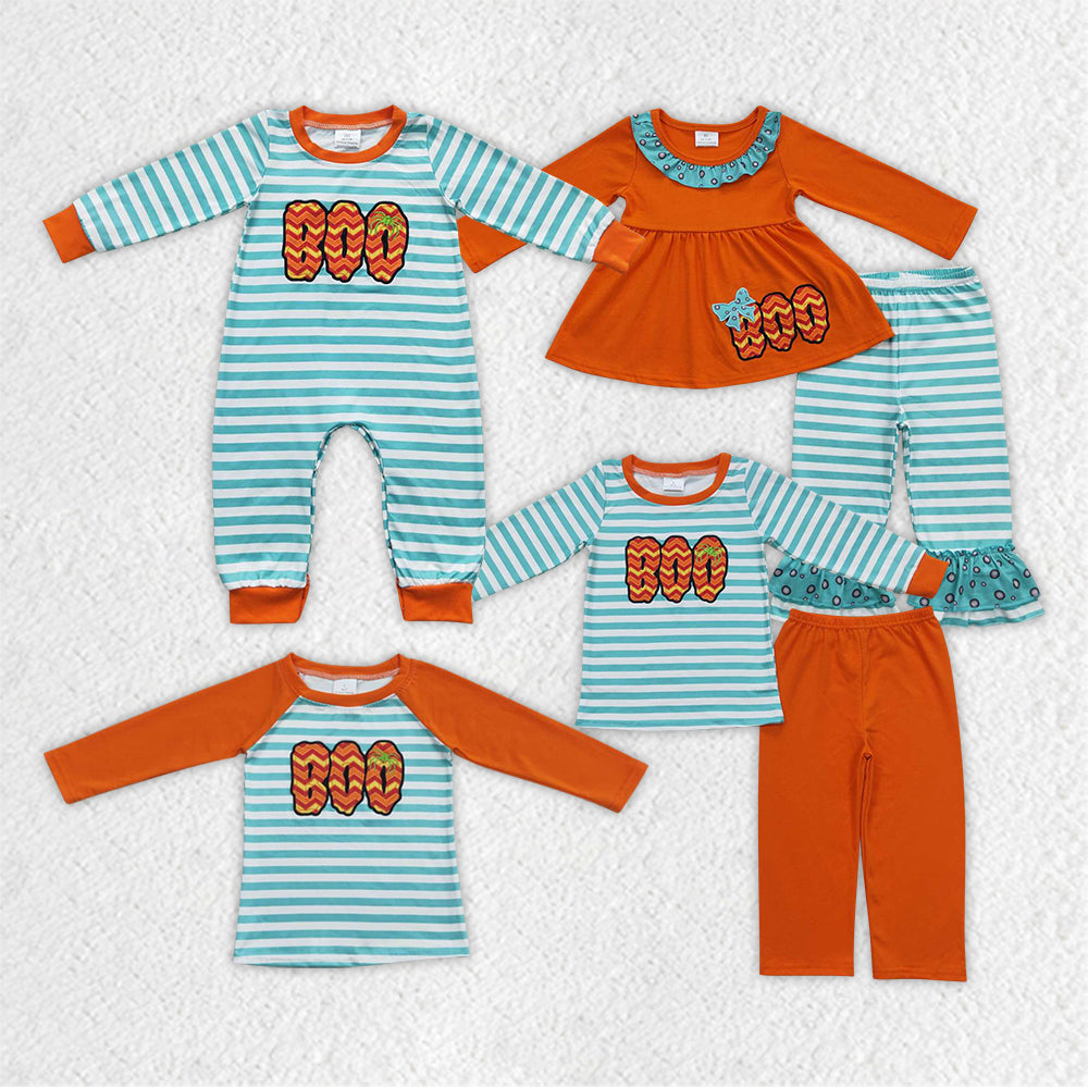 GLP0721 RTS embroidery boo western Halloween pumpkin long sleeve kids girl outfit 20230920