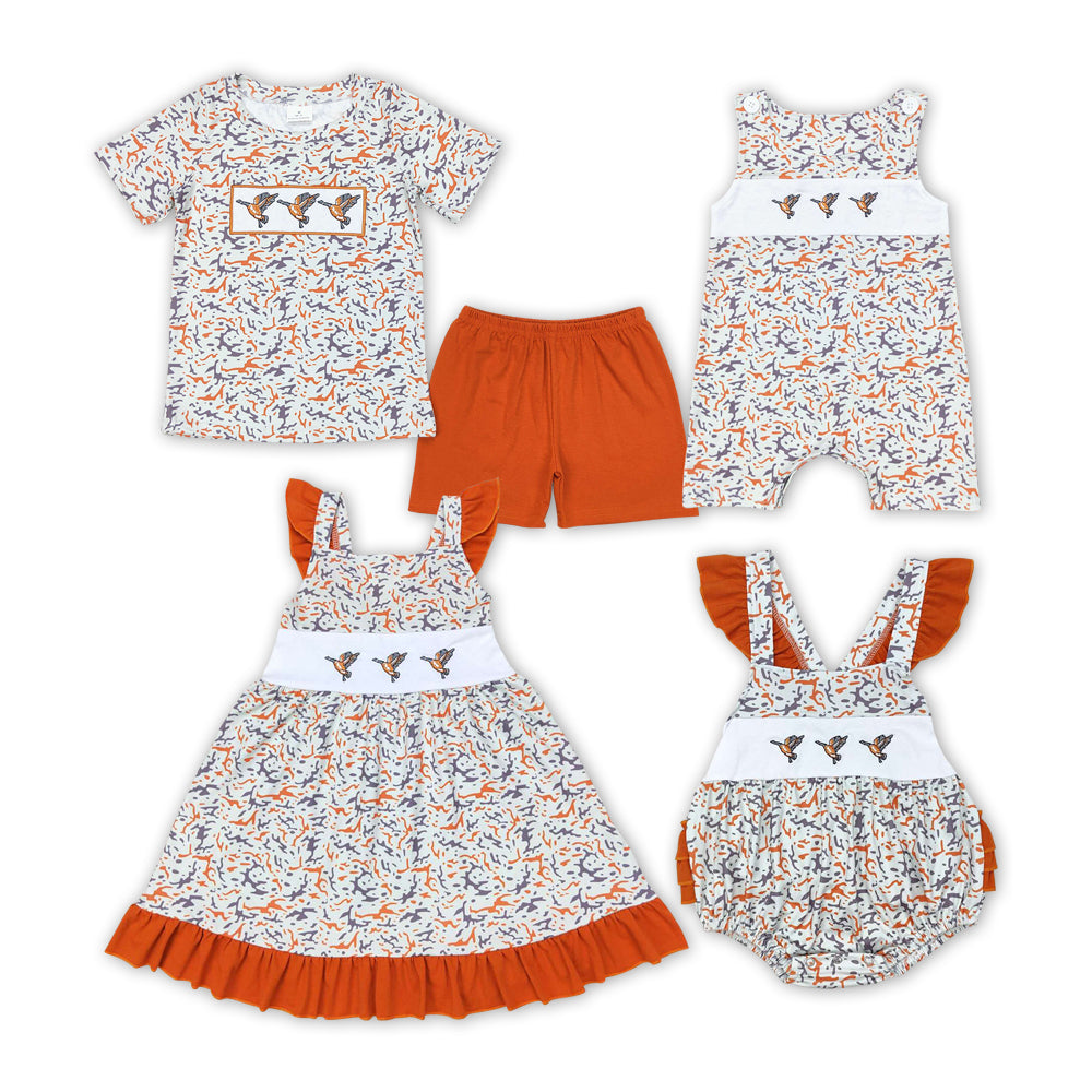 Embroidery cartoon duck camo Sibling GSD1271 girl short sleeves girl dress 202406