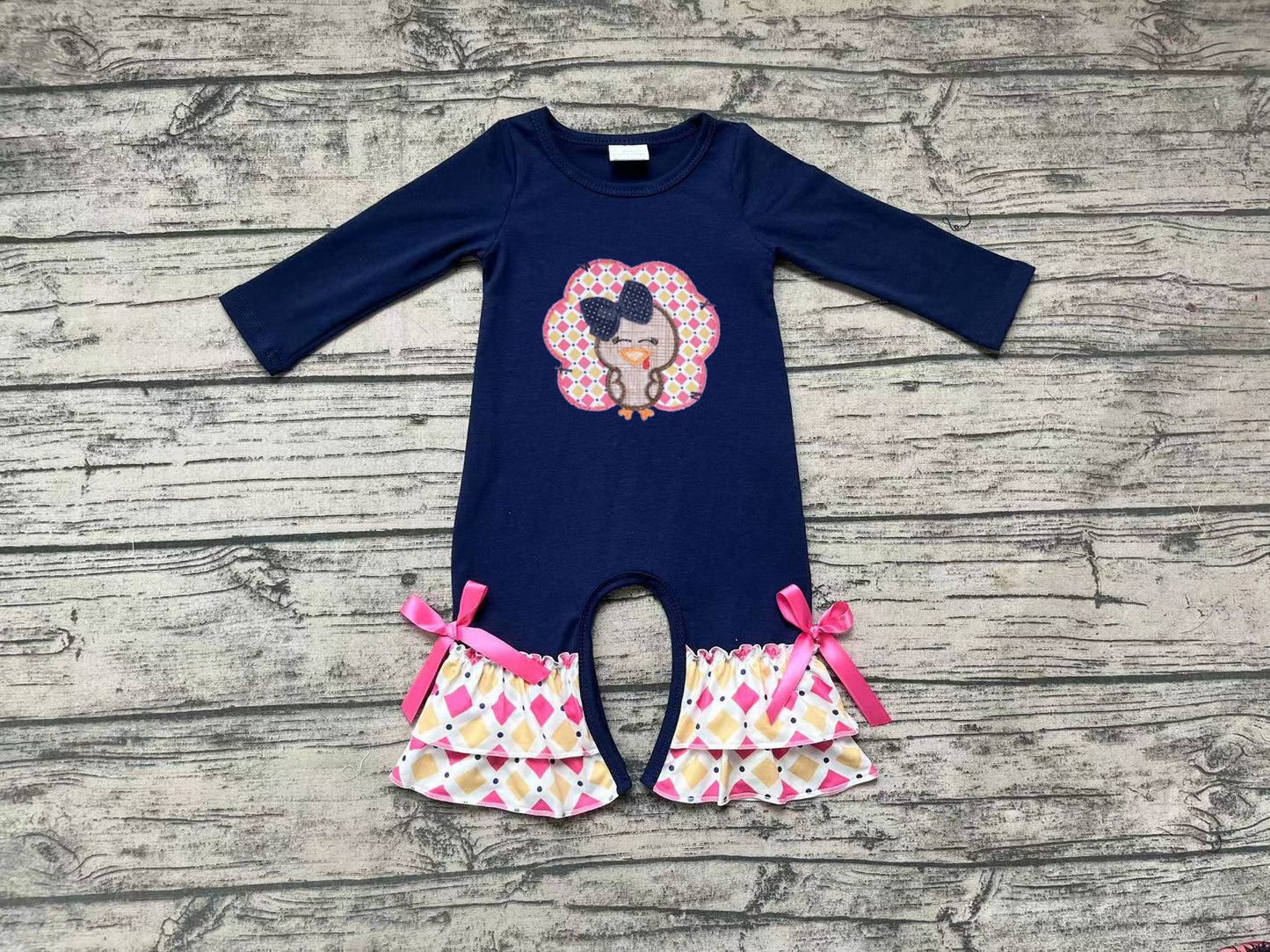 LR0366 western long sleeve thanksgiving turkey girl romper 20230610 preorder