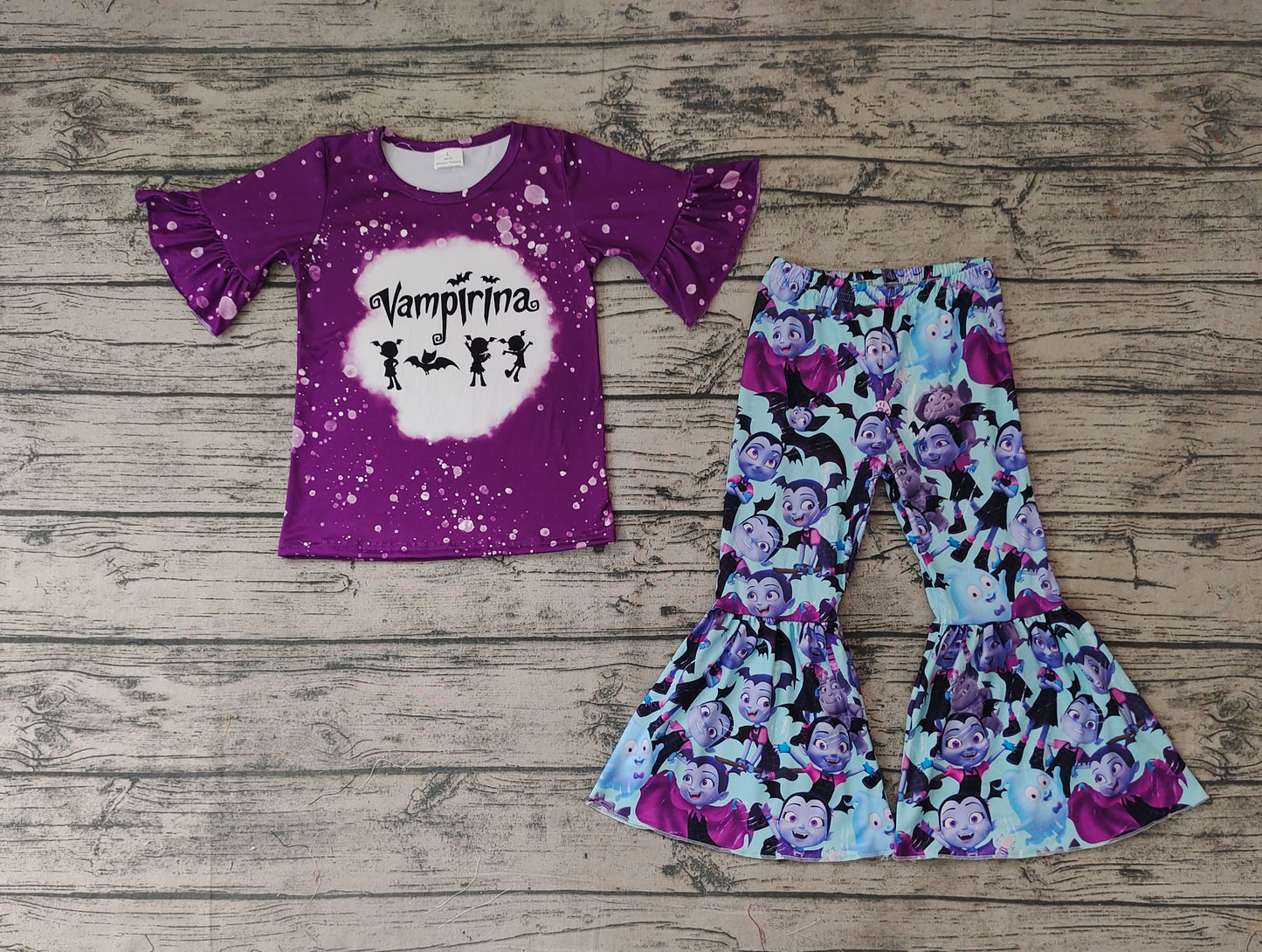 GSPO0751 Halloween cartoon girl bat short sleeve bell bottom pants girl outfit 20230612 preorder