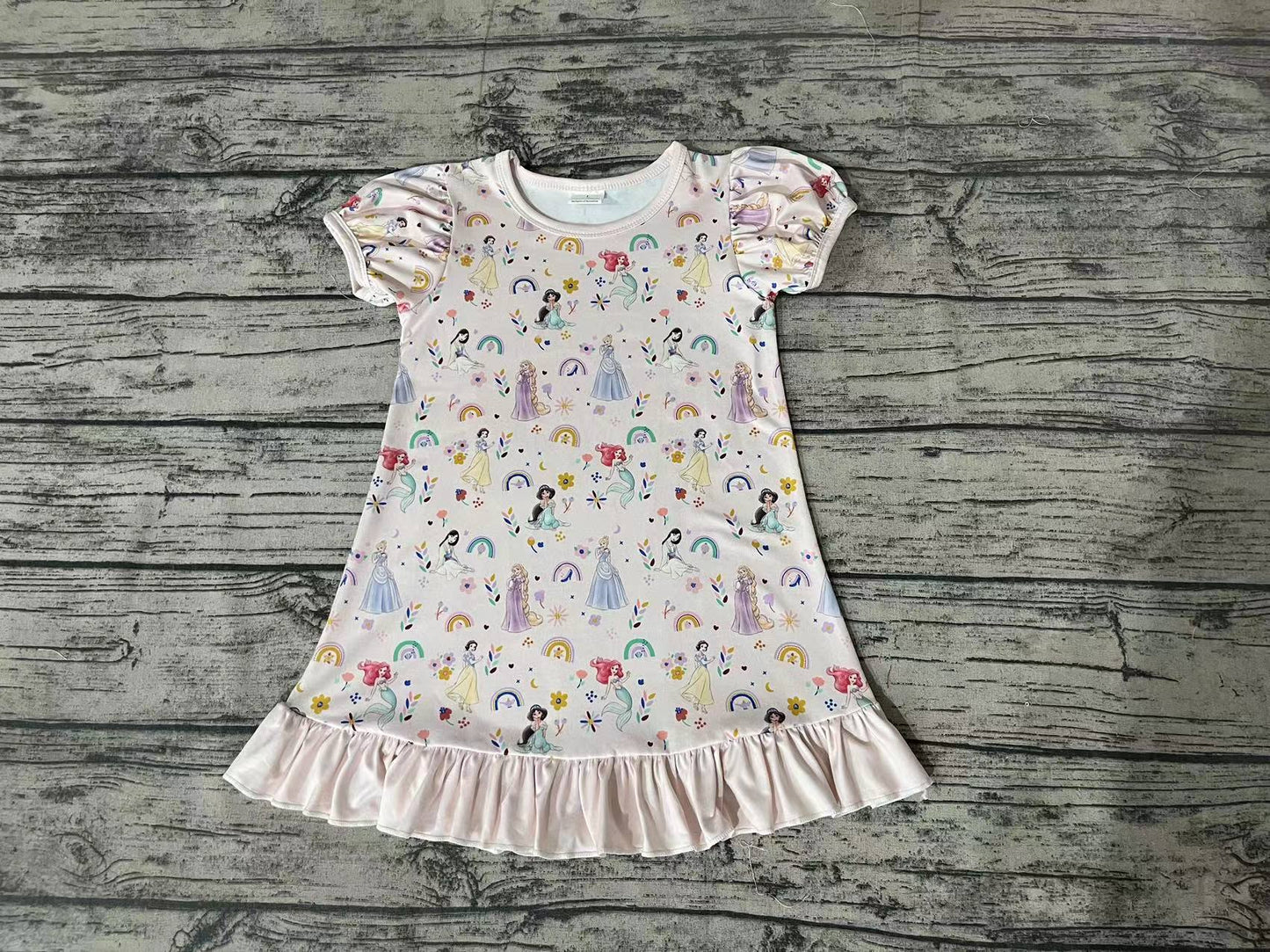 GSD0427 cartoon princess short sleeve pink girl dress 202502 RTS