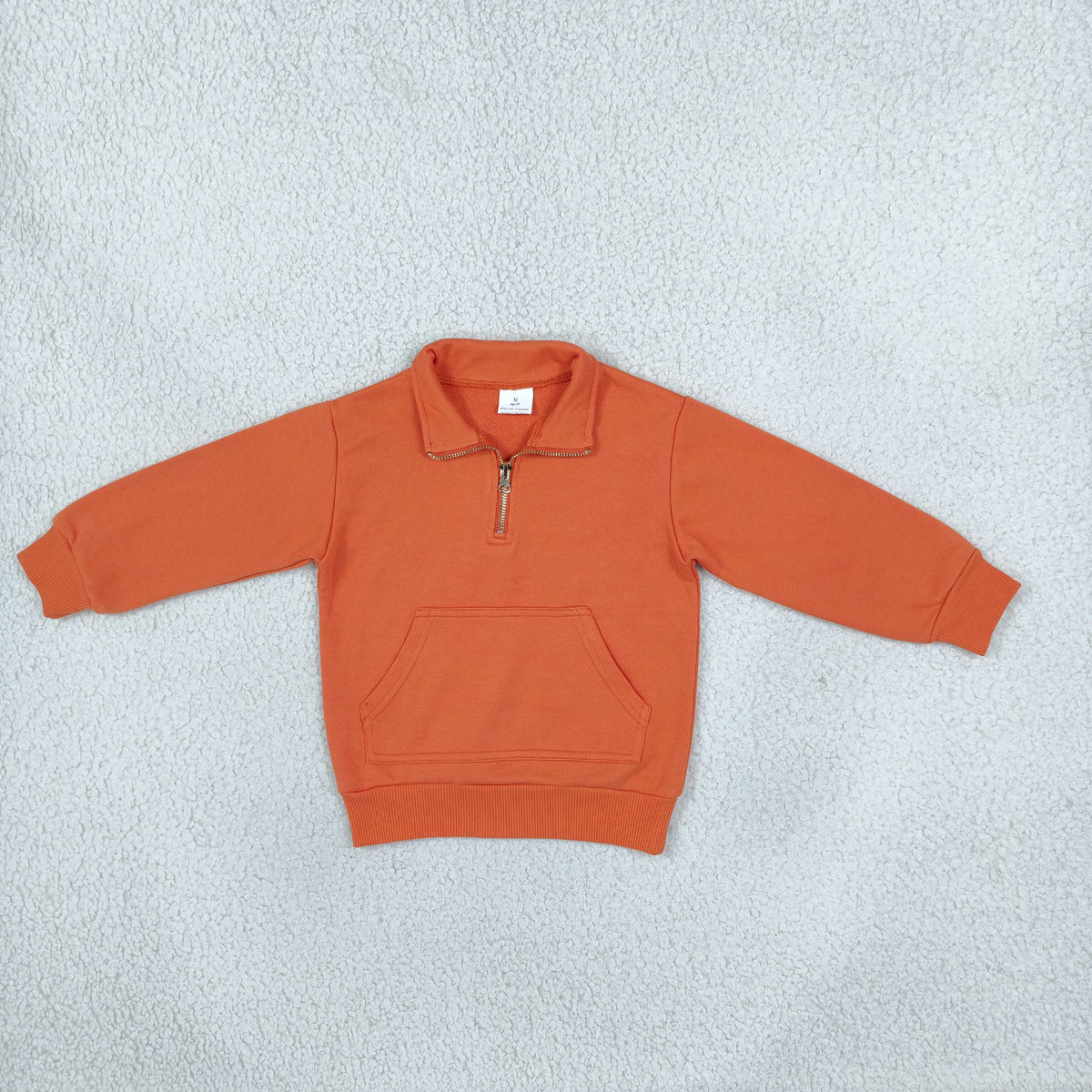 NO MOQ RTS GT1765 Girl Girl Clothes Solid Orange Plain Print Long Sleeve Half Zip Pullover Sweatshirt 202610