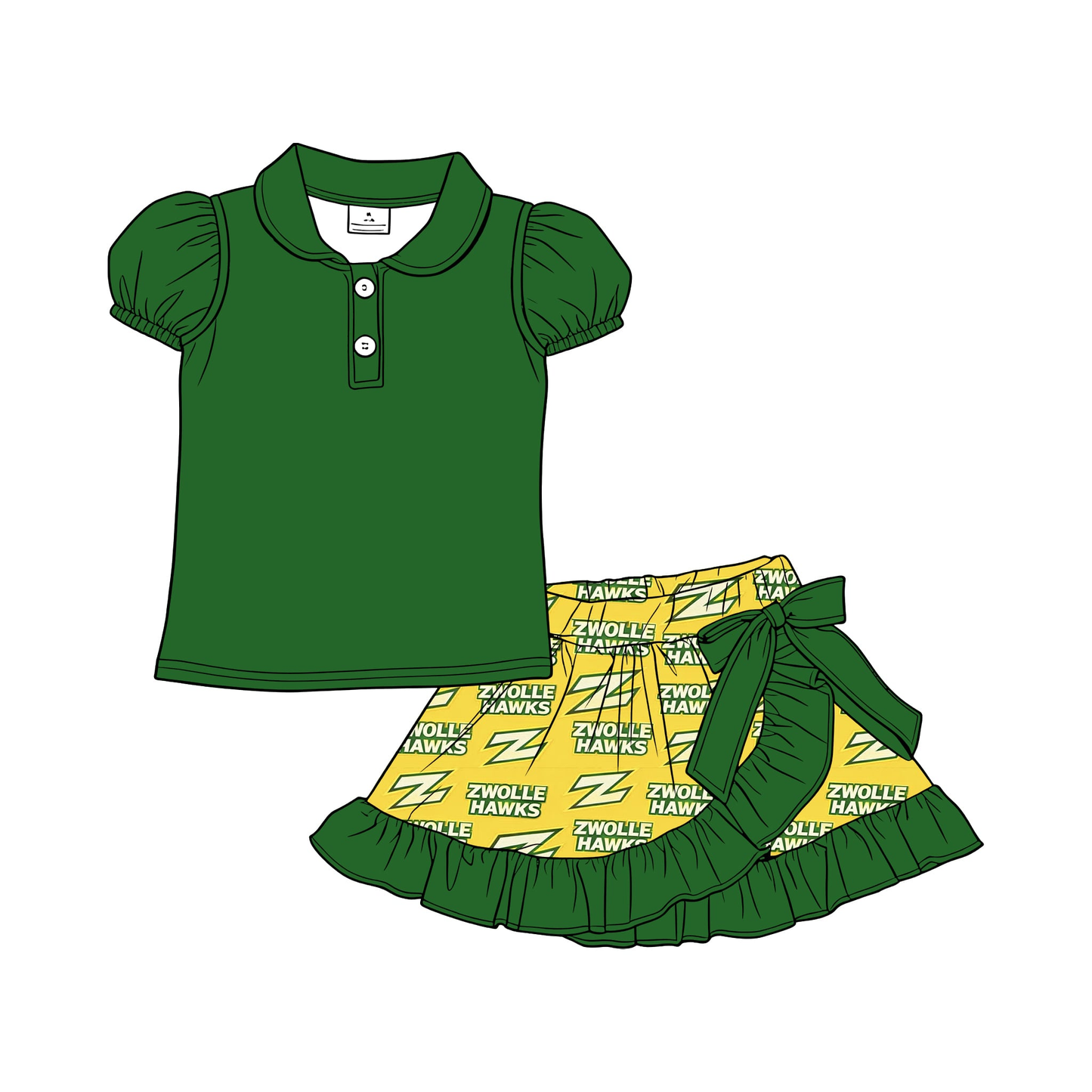 CUSTOM MOQ8 Green Skort Set - cotton shirt girl outfit Skirt 202603