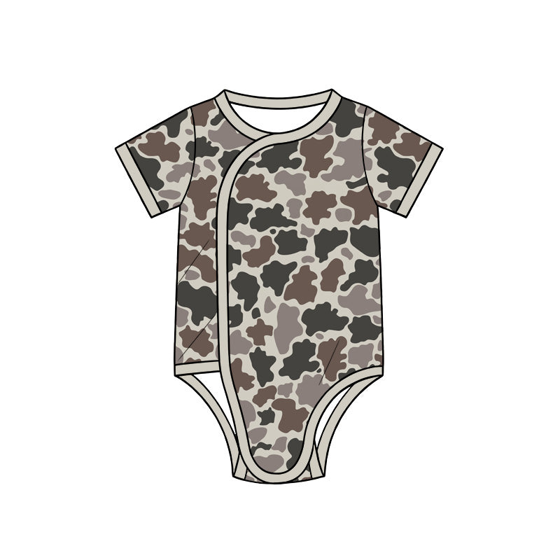 Preorder (moq 5) Baby Boy Clothes Grey Brown Duck Camo Print Short Sleeve Side Snap Bodysuit