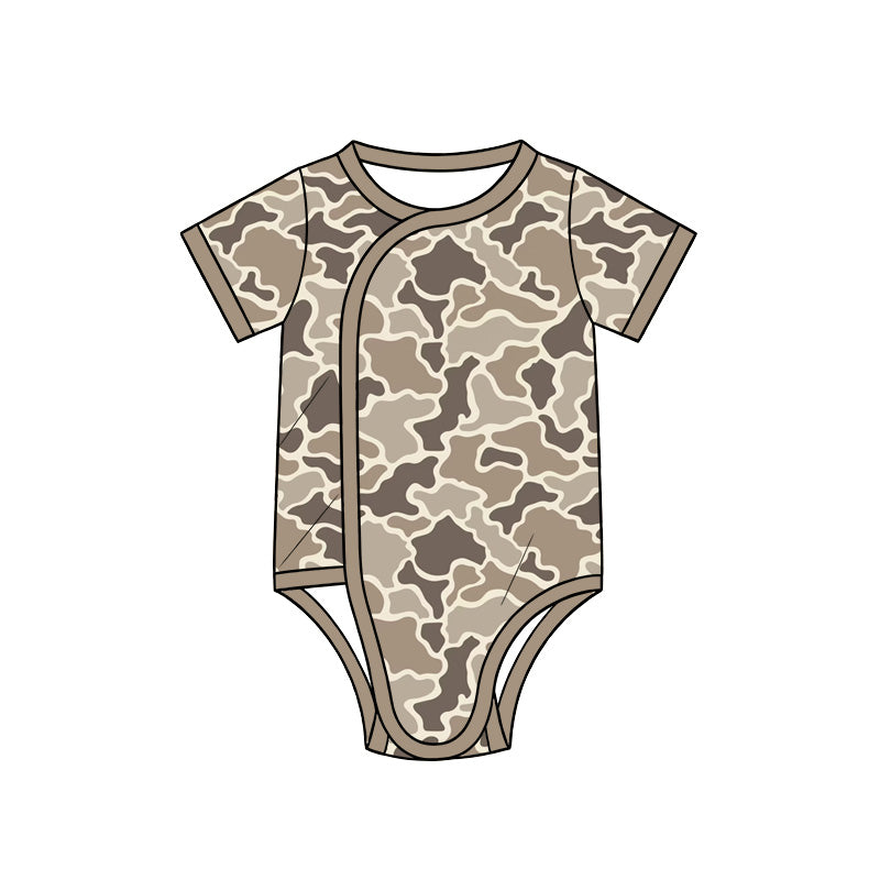 Preorder (moq 5) Baby Boy Clothes Neutral Tan Duck Camo Print Short Sleeve Side Snap Bodysuit