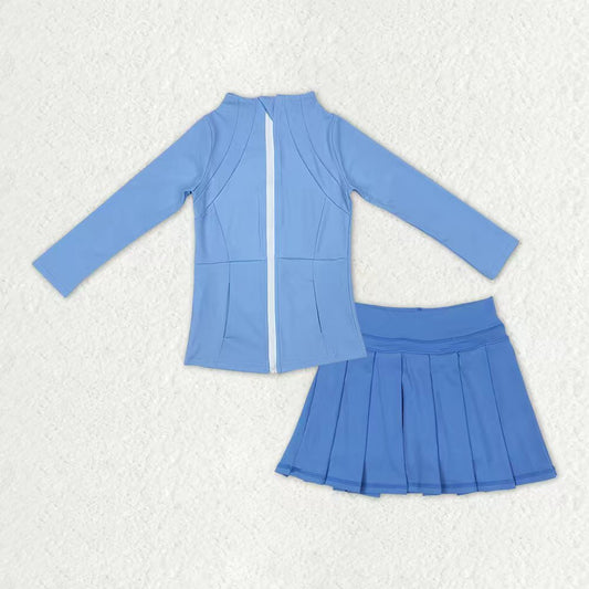 GLD1383瑜伽组合 GT0684 GLK0084 YOGA blue kids yoga hoodie zipper girl skirt outfit 202509 RTS