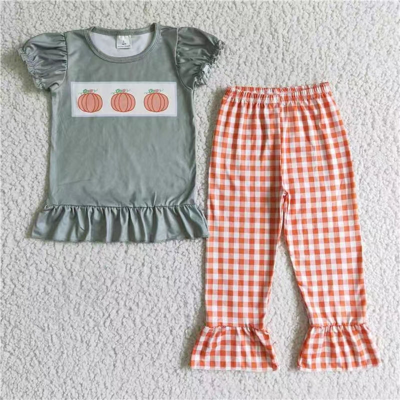 GSPO0175 short sleeves pumpkin pants girl outfit 20230629 RTS