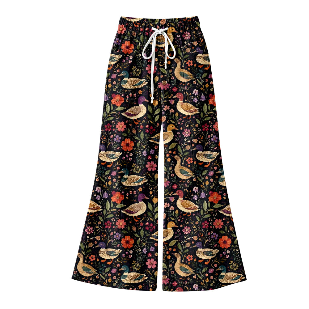 Preorder (moq 5) women Clothes Vintage Mallard Duck Floral Allover Print Flare Wide Leg Pants